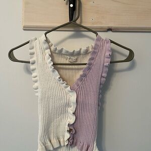 Aeropostale Ribbed Ruffle Knit Top - Cream and Lavender